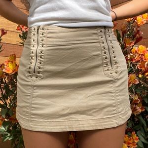 Free people beige mini skirt with stud detailing